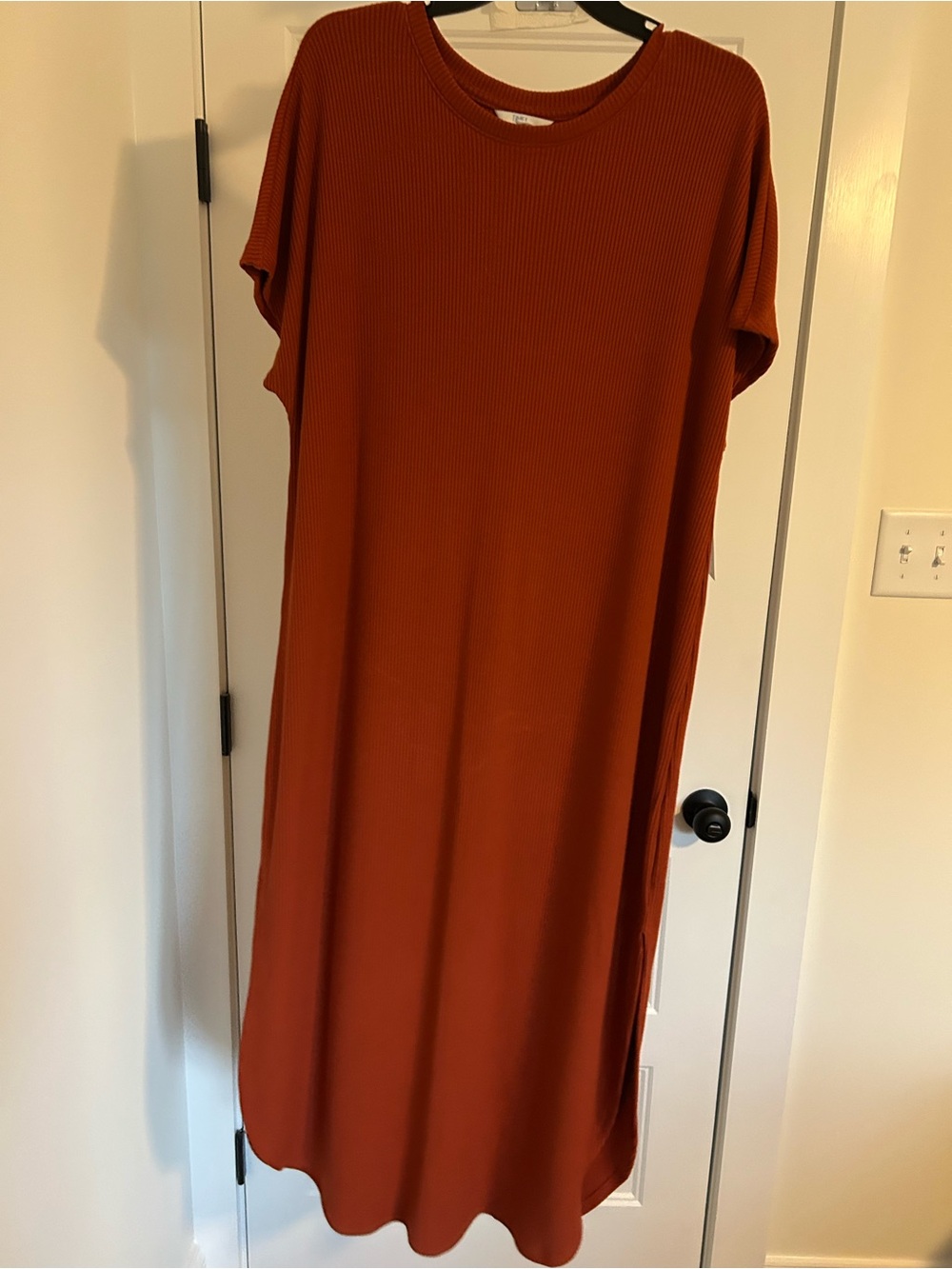 Time and Tru Ribbed Maxi Dress in Rust Orange